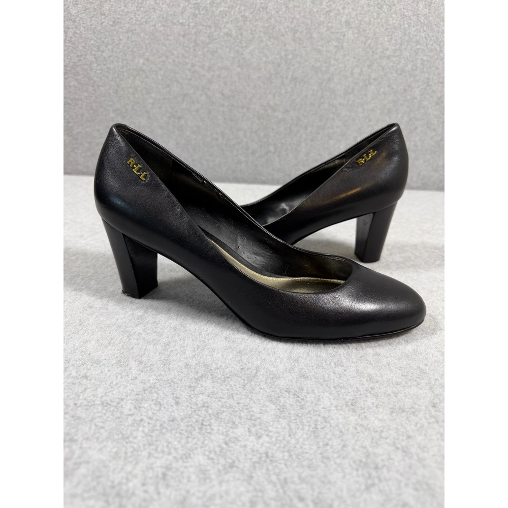 Lauren Ralph Lauren Haydn Pumps Women Size 9B Black Leather Block Heel Round Toe